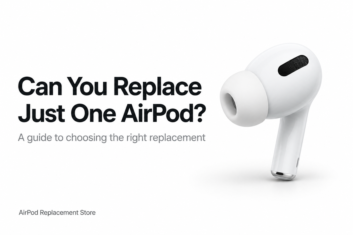 Illustration of a single AirPod beside the title “Can You Replace Just One AirPod?”