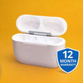 Apple AirPods Pro 3 charging case A3122 front view with 12-month warranty badge